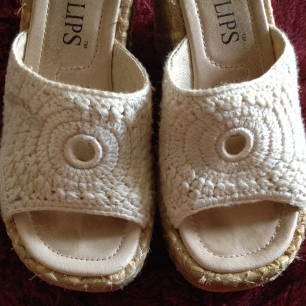 Cream Eyelet Espadrille Wedge Sandals - Picture 3 of 3
